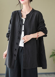 Loose Black Patchwork Button Shirt Spring