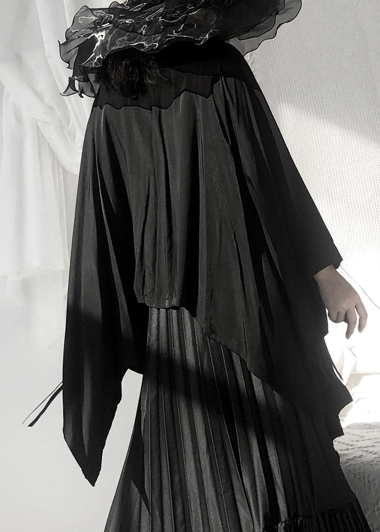 Loose Black Peter Pan Collar Asymmetrical Button Batwing Shirt Fall