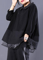 Loose Black Peter Pan Collar Fake Two Pieces Sweatshirt Long Sleeve