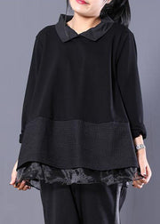 Loose Black Peter Pan Collar Fake Two Pieces Sweatshirt Long Sleeve