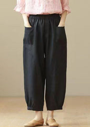 Loose Black Pockets High Waist Cotton Crop Pants