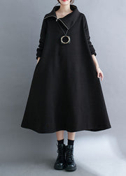 Loose Black Turtleneck Fleece Dress Long Dresses Long Sleeve