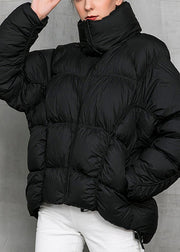 Loose Black Zip Up Drawstring Pockets Duck Down Coat Winter