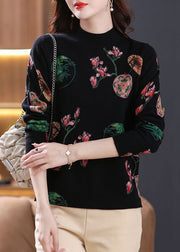 Loose Black Zircon Print Wool Knit Sweaters Spring