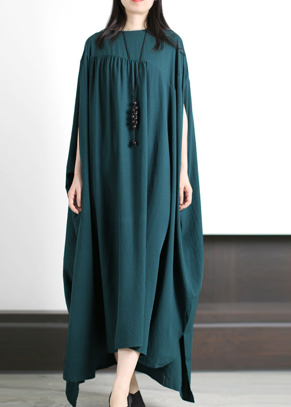 Loose Blackish Green O-Neck Low High Design Maxi Dresses Spring