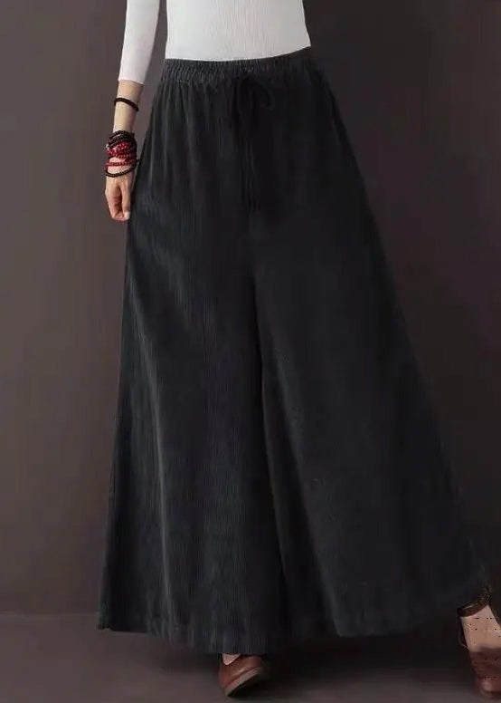 Loose Blackish Green Pockets Patchwork Corduroy Wide Leg Pants Fall