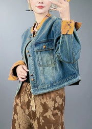 Loose Blue Button Pockets Patchwork Denim Coats Spring