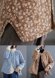 Loose Blue Button Print Patchwork Cotton Filled Parka Winter