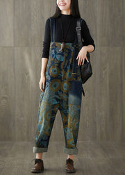 Loose Blue Patchwork Print Denim Wide Leg Jumpsuit Spring