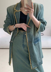 Loose Blue Peter Pan Collar Button Denim Coat Long Sleeve