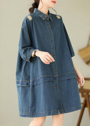 Loose Blue Peter Pan Collar Patchwork Denim Coat Bracelet Sleeve