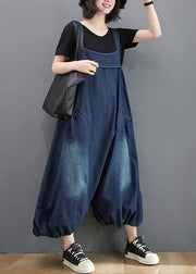 Loose Blue Pockets High Waist Patchwork Jumpsuits Sleeveless