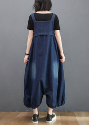 Loose Blue Pockets High Waist Patchwork Jumpsuits Sleeveless