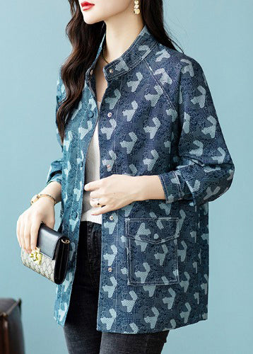 Loose Blue Print Button Patchwork Denim Coats Fall