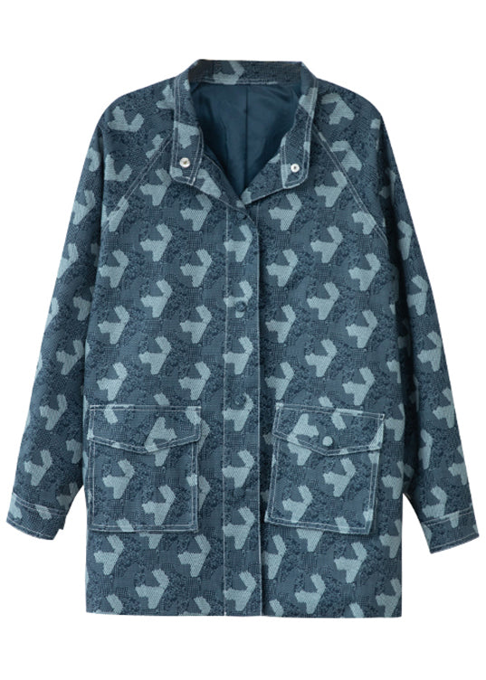 Loose Blue Print Button Patchwork Denim Coats Fall