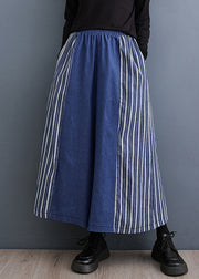 Loose Blue Striped Elastic Waist Denim Wide Leg Pants Fall