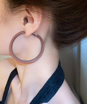 Loose Brown Alloy Leather Circle Hoop Earrings