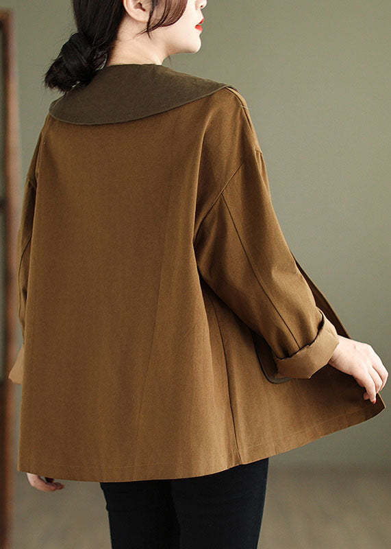 Loose Caramel Pockets Patchwork Coats Fall