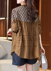 Loose Coffee O-Neck Print Cozy Tops Spring