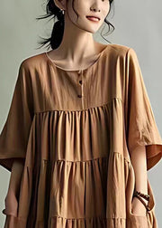 Loose Coffee Oversized Wrinkled Cotton Maxi Dresses Summer