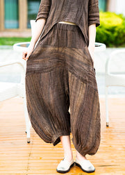 Loose Coffee Pockets Elastic Waist Linen Lantern Pants Summer