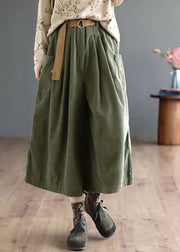 Loose Coffee Pockets Patchwork Corduroy Wide Leg Pants Fall