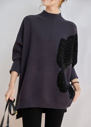 Loose Coffee Turtleneck Zircon Cotton Knit Sweater Long Sleeve