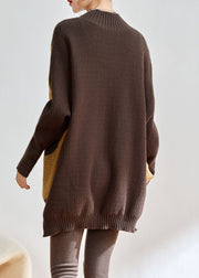 Loose Coffee Turtleneck Zircon Cotton Knit Sweater Long Sleeve