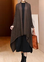 Loose Coffee V Neck Asymmetrical Woolen Cardigans Fall