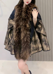 Loose Colorblock Fur Collar Duck Down Patchwork Leather And Fur Coats Winter