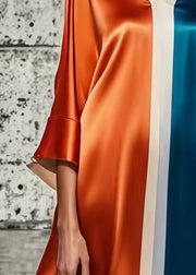 Loose Colorblock V Neck Patchwork Silk Mini Dresses Summer