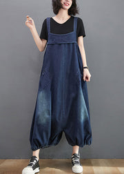 Loose Dark Blue Slash Neck Patchwork Lantern Jumpsuit Summer