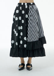 Loose Dot Ruffled Patchwork Elastic Waist Cotton Skirts Summer