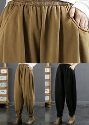 Loose Ginger Pockets Elastic Waist Fleece Pants Winter