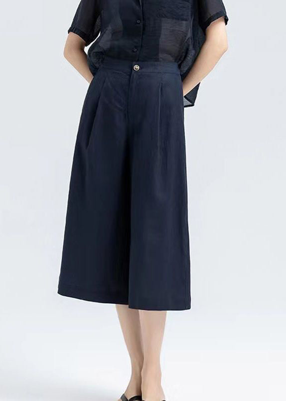 Loose Ginger Zippered Pockets Button Cotton Wide Leg Pants Summer