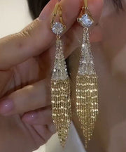 Loose Gold Copper Overgild Zircon Tassel Drop Earrings