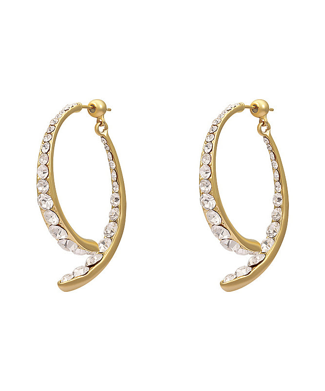 Loose Gold Sterling Silver Overgild Zircon Cross Connection Fish Tail Hoop Earrings