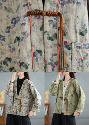 Loose Green Chinese Button Print Cotton Coat Fall