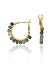 Loose Green Copper Overgild Gem Stone Hoop Earrings