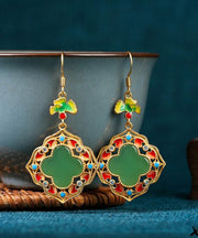 Loose Green Copper Overgild Jade Zircon Turquoise Clover Drop Earrings