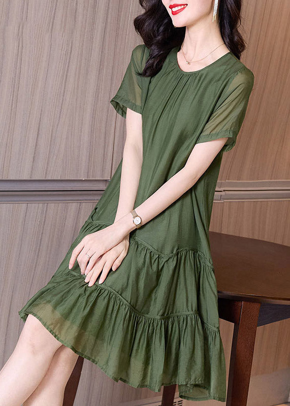 Loose Green Patchwork Wrinkled Solid Mid Dresses Summer