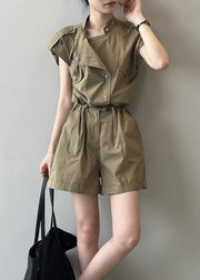 Loose Green Pockets Drawstring Linen Jumpsuit Summer