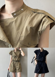 Loose Green Pockets Drawstring Linen Jumpsuit Summer