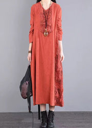 Loose Green Pockets Hollow Out Lace Patchwork Cotton Dress Fall