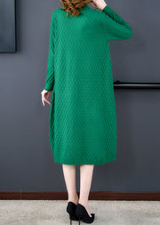 Loose Green Pockets Solid Woolen Sweater Dress Winter