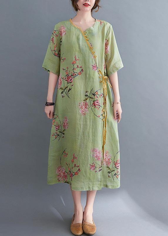 Loose Yellow Print Button Maxi Summer Chiffon Dress