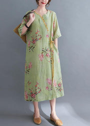 Loose Grey Print Button Maxi Summer Chiffon Dress