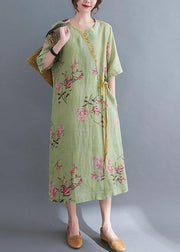 Loose Green Print Button Maxi Summer Cotton Dress - bagstylebliss
