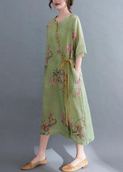 Loose Green Print Button Maxi Summer Cotton Dress - bagstylebliss
