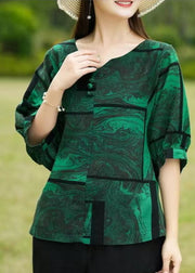 Loose Green Print Top Half Sleeve